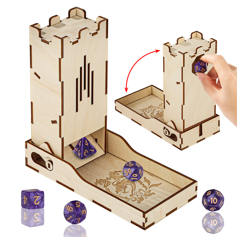 Dice Tower Wooden - Portable Double Dragon Wooden Dice Tray