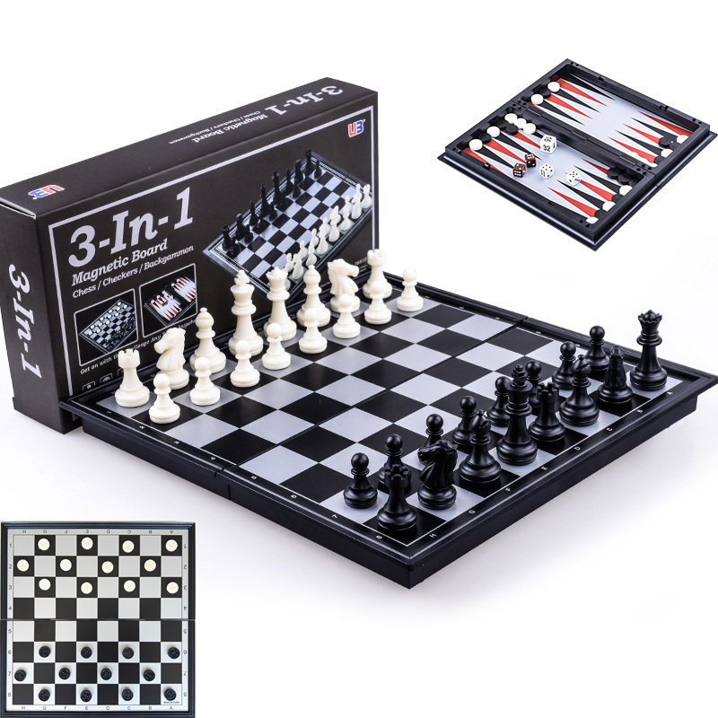 Board Game Book - Foldable Magnetic Chess 25CM Checkers Backgammon