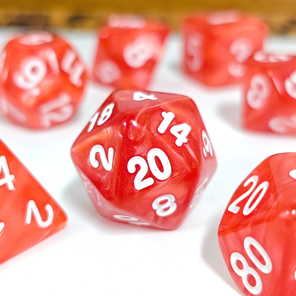 Board Game Roleplay - Red Pearl Swirl Acrylic Dice Set
