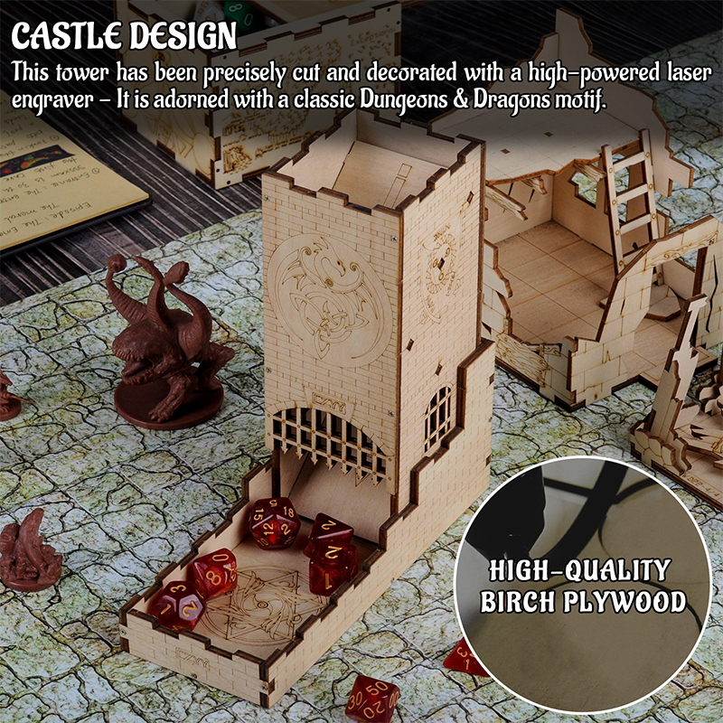 Castle Dice Tower with Tray Wo - огляд і ціна Dice Tower Wooden