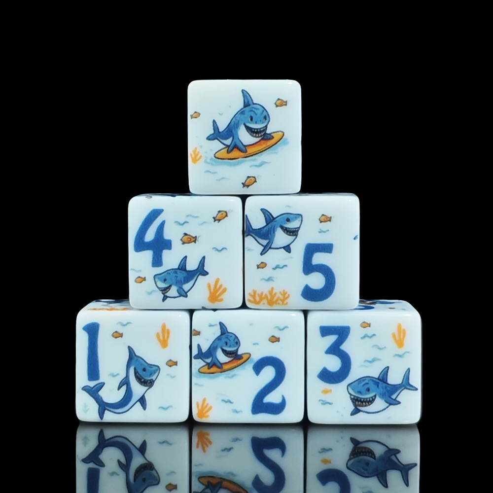 Popular 12PCS Printed Shark D6 - огляд і ціна Board Game Roleplay