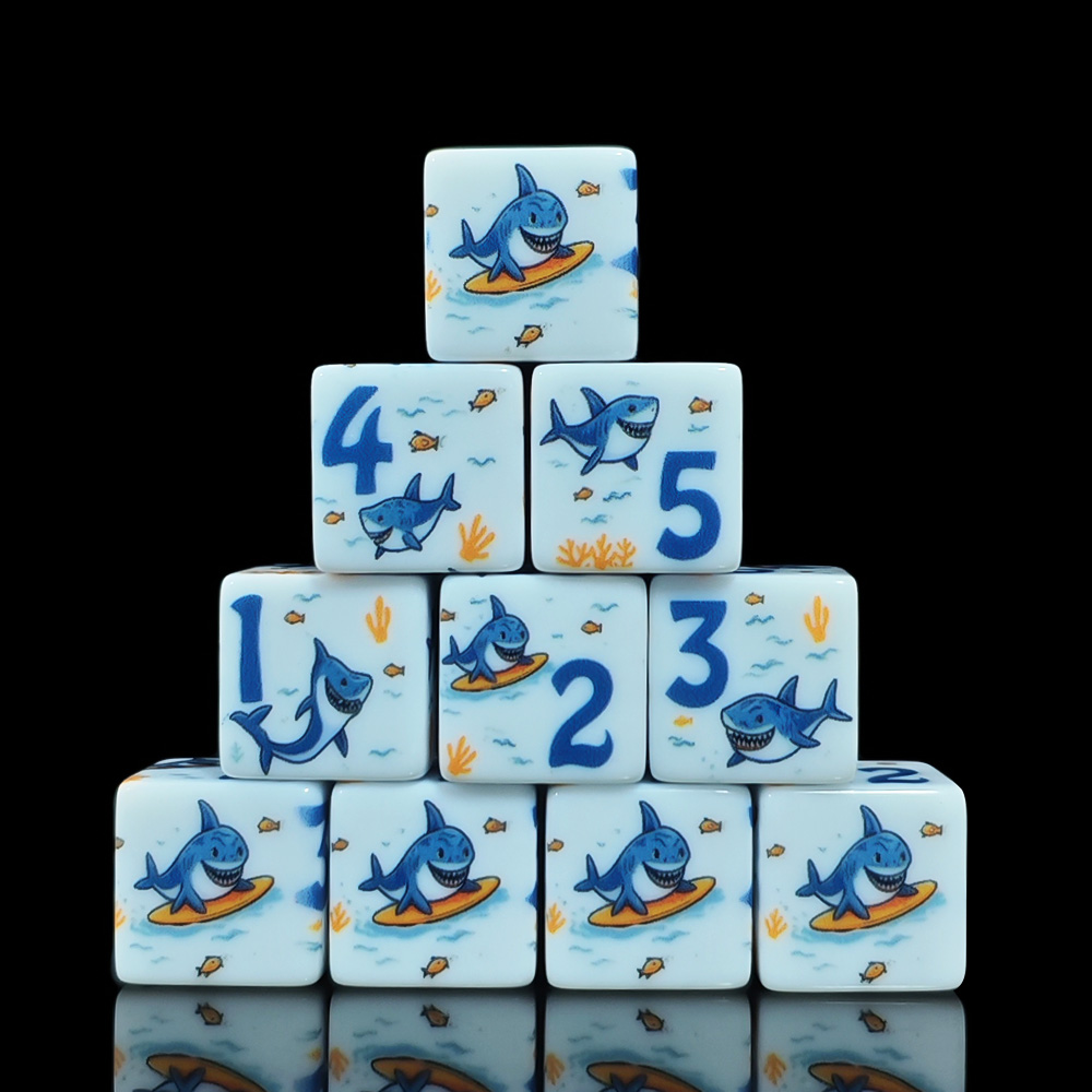Popular 12PCS Printed Shark D6 - огляд і ціна Board Game Roleplay